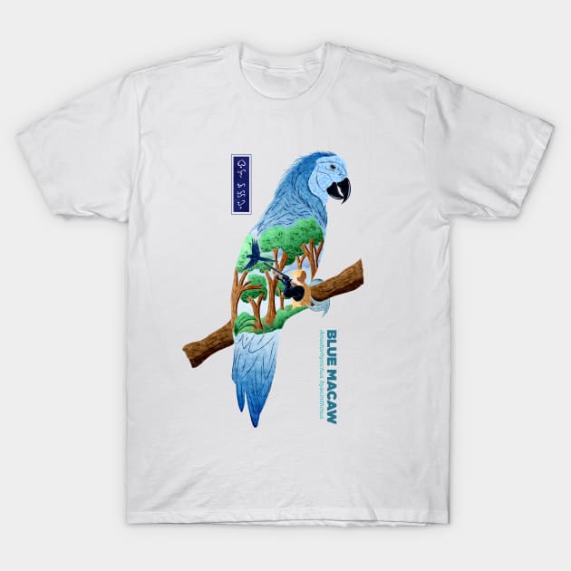 The Last Blue Macaw - White T-Shirt by Thor Reyes